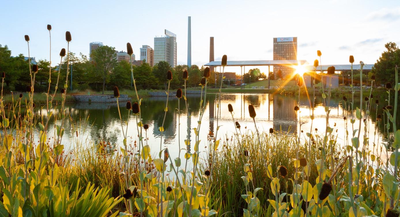 Sunrise over the real estate landscape of Birmingham, AL, as seen from Railroad Park